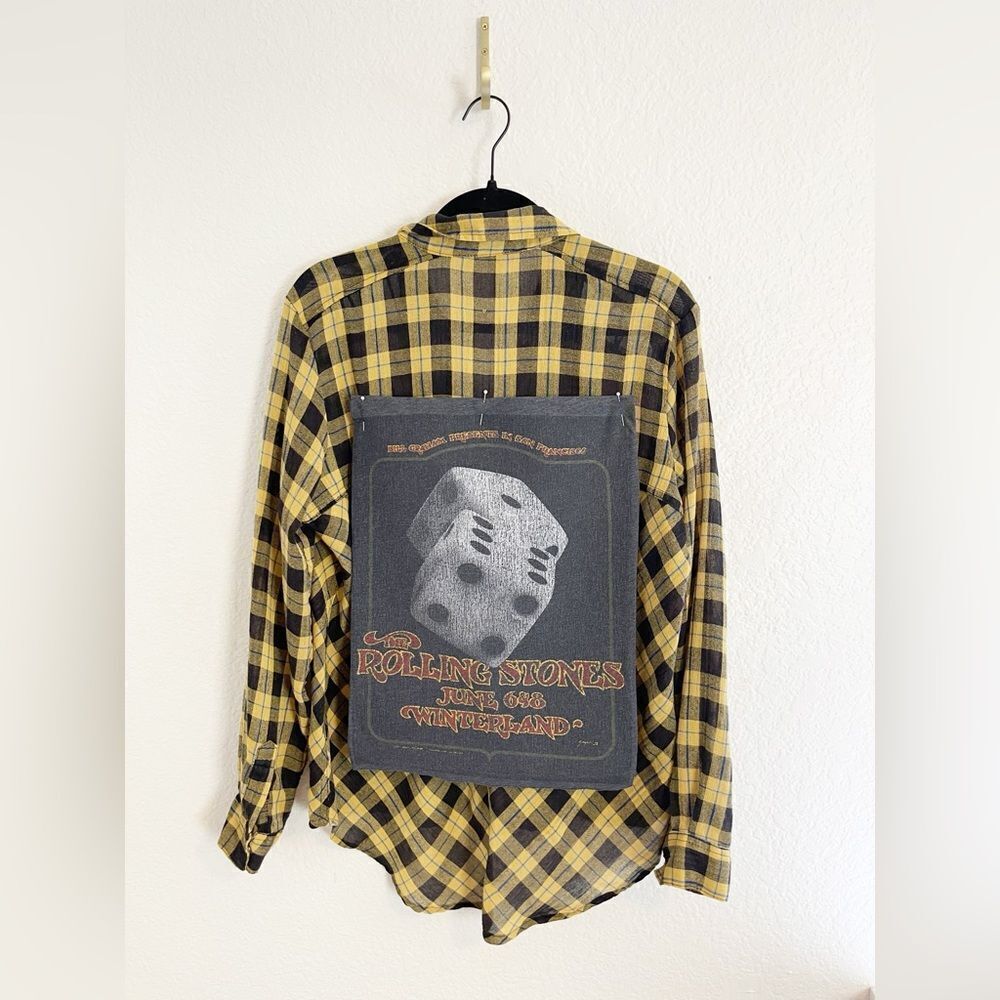 Up cycled Free People Rolling Stones Gauzy Plaid Lace-Up Button Down Shirt small